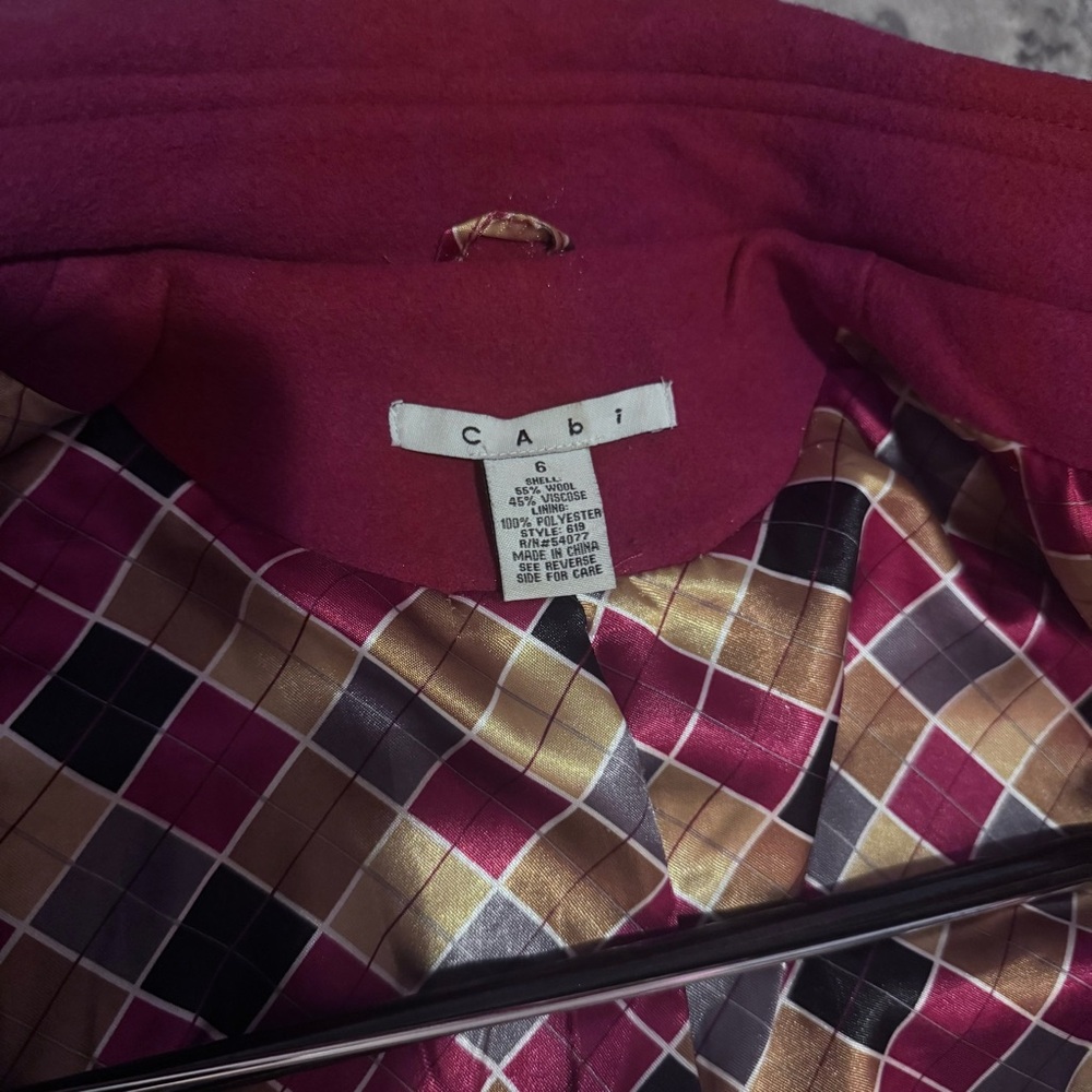 CAbi wool Lined Pea Coat cranberry red size 6 style 619 - Picture 5 of 12